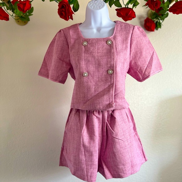 Tweed Top and Short Coordinates/Pink/Blue/Nude - Picture 1 of 3